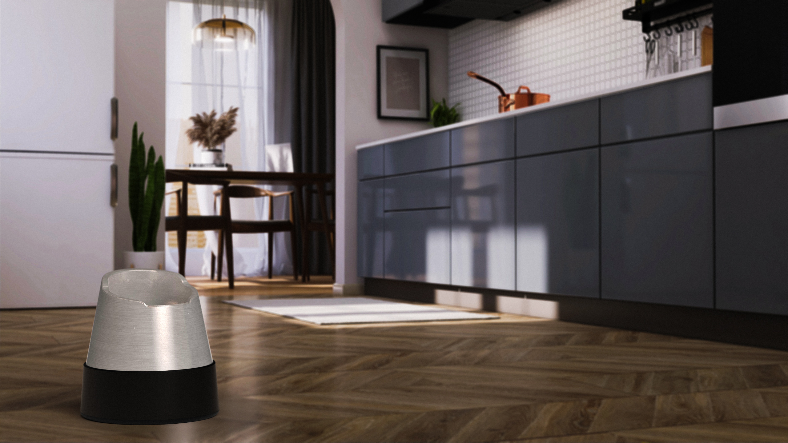 DOGBOWL — elevated dog bowl in kitchen context