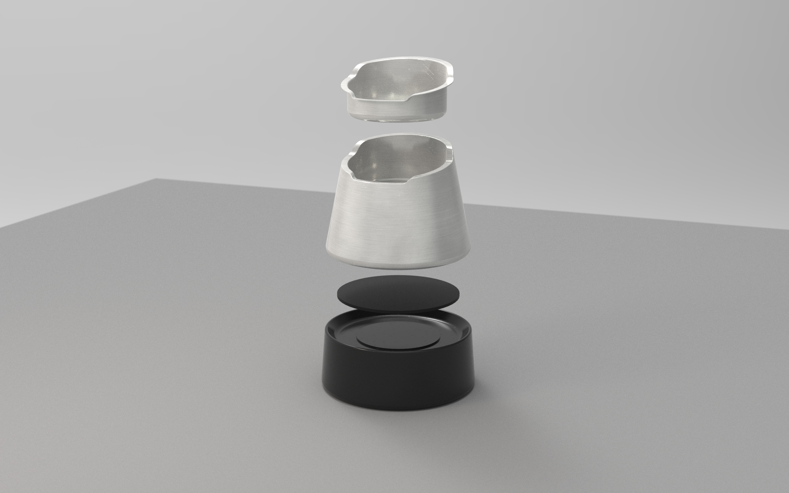 DOGBOWL stackable exploded view — base holds two bowls