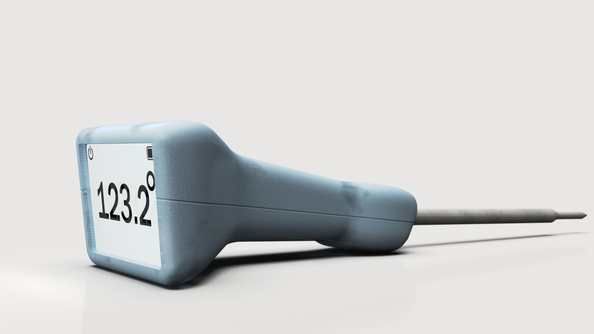 DONE. teal colorway — flat layout showing display face and handle form