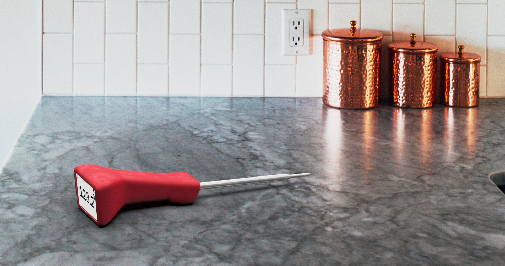 DONE. on marble kitchen counter — counter-top lifestyle context