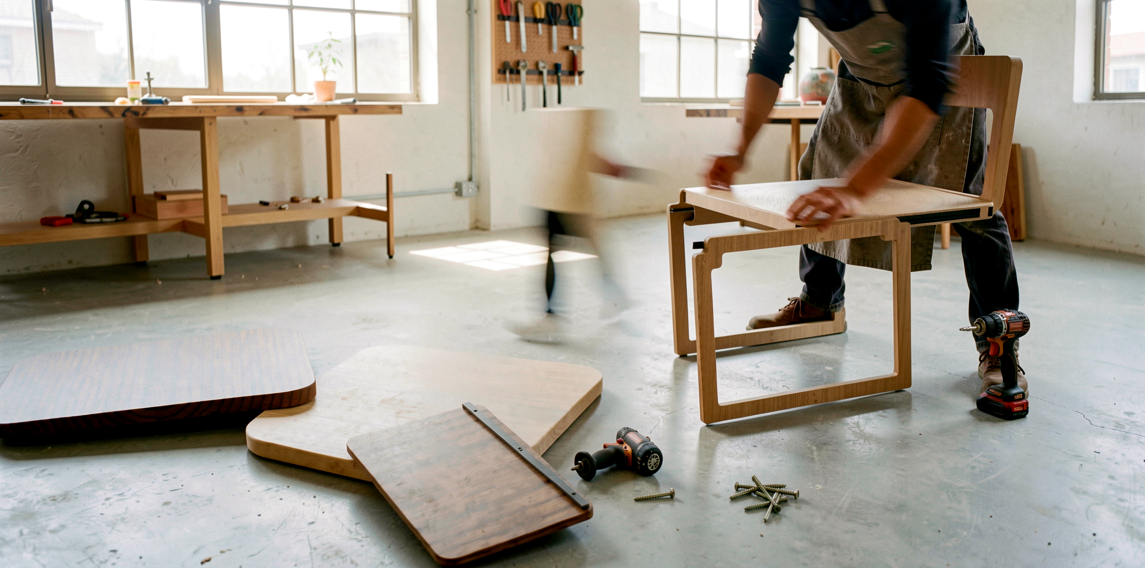 Assembling the chair in the workshop