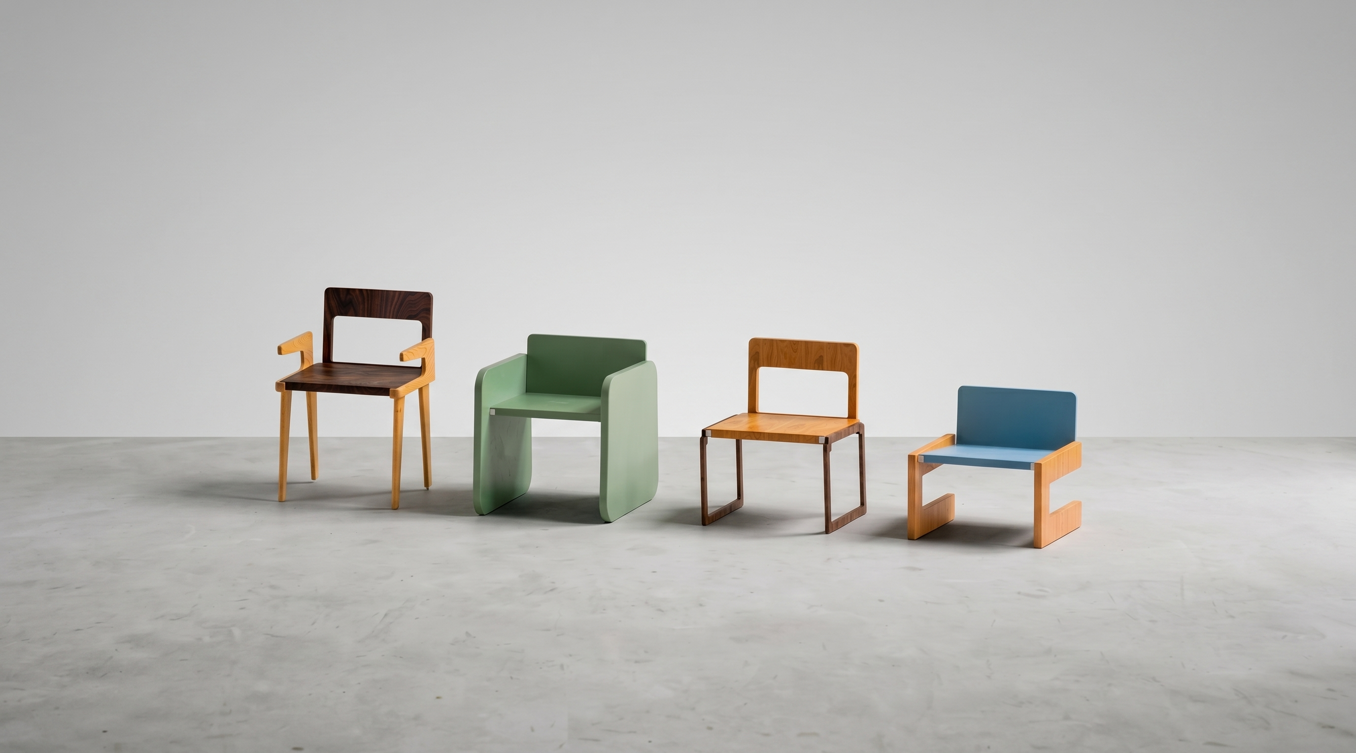 Four chair configurations — dining, lounge, task, barstool — shared bracket