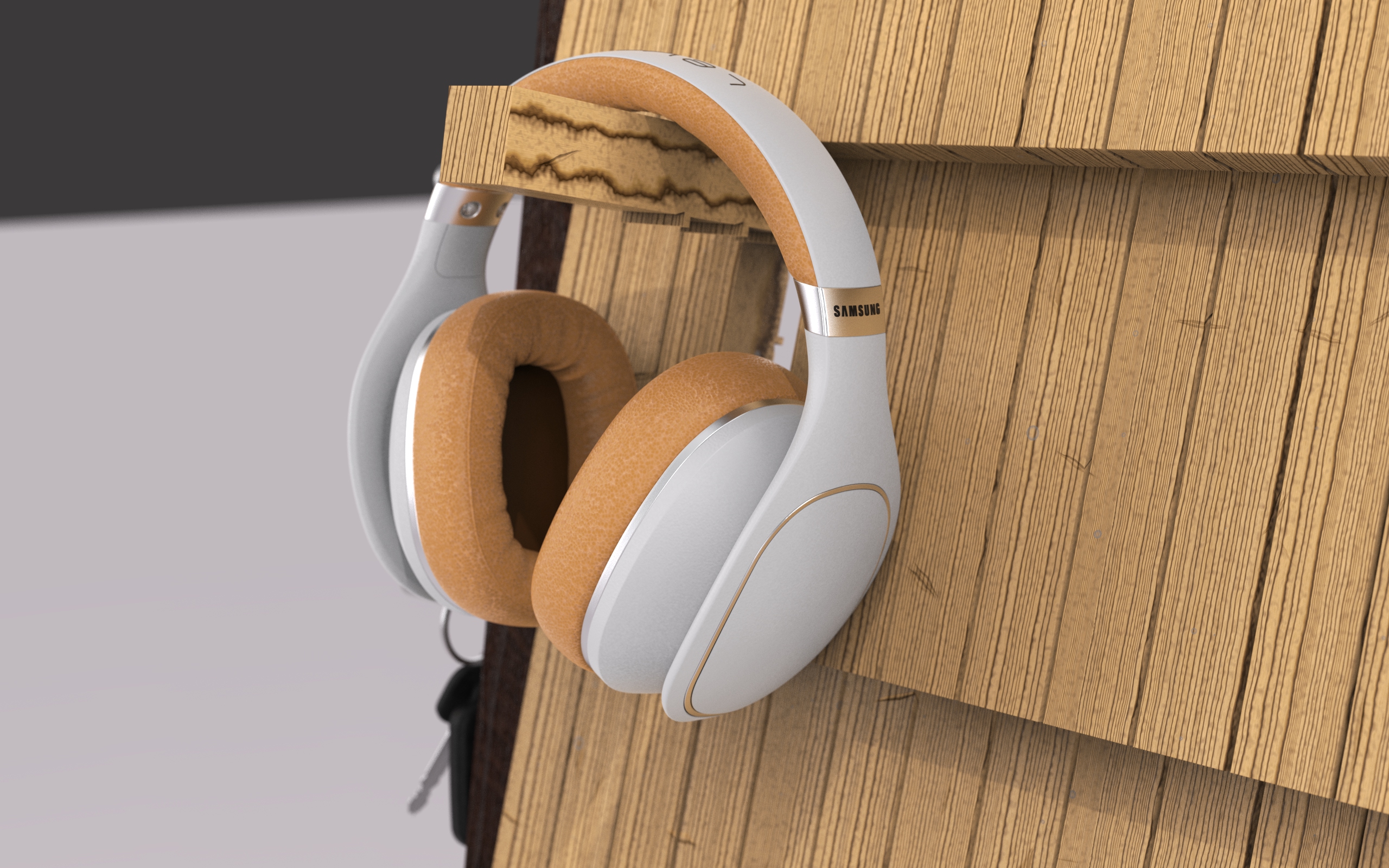 Headphones render — upper hook position